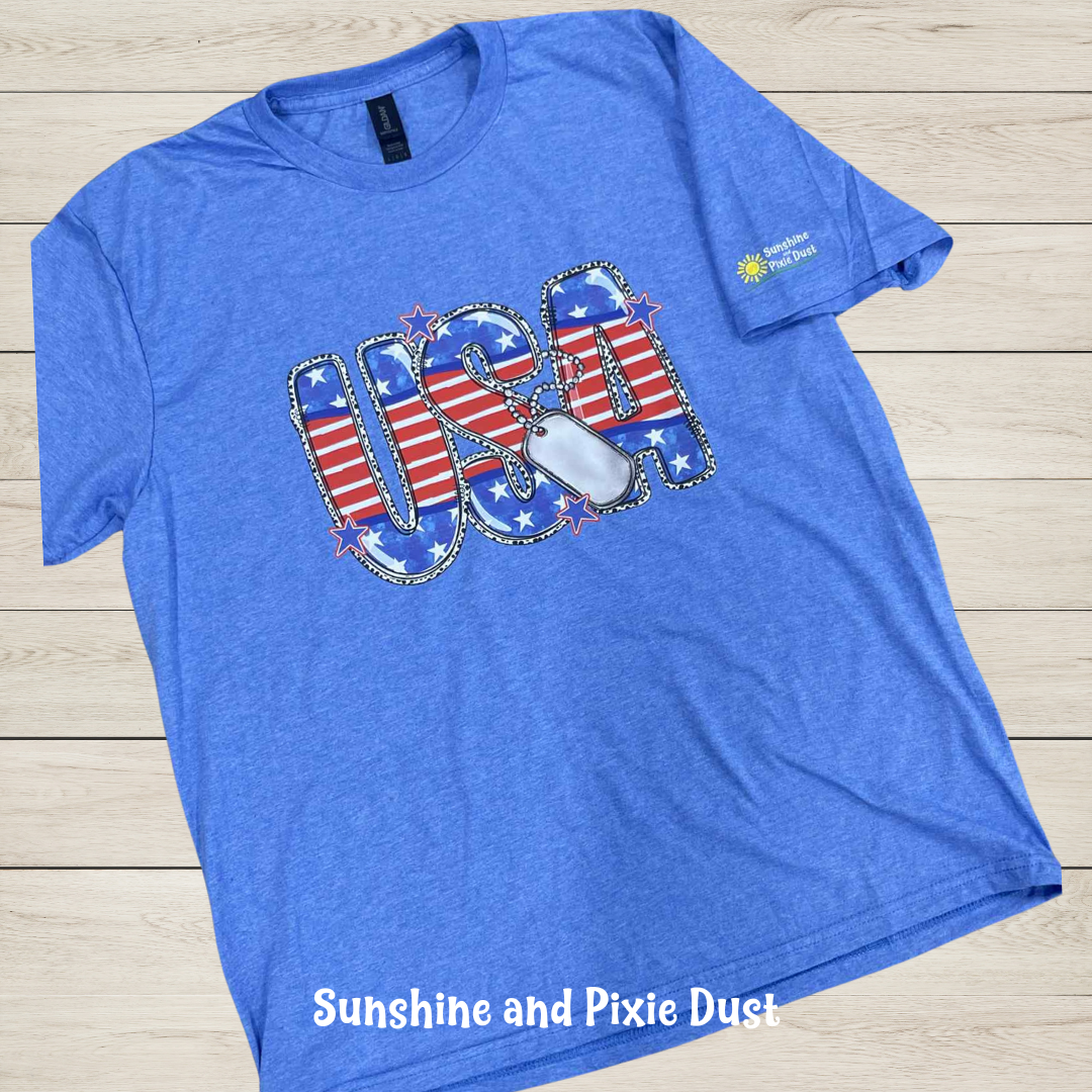 USA with Dog Tag Heather Royal T-Shirt, Soft Style, Unisex Fit