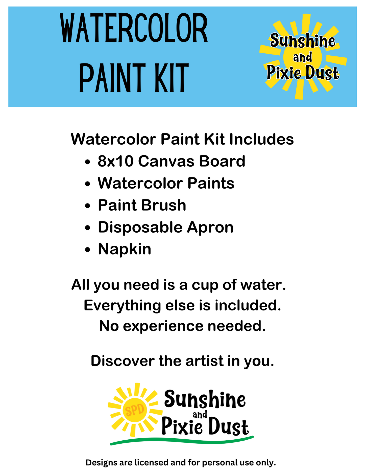 Lil Tiger Watercolor Paint Kit - DIY Art Set All Ages, Traced Canvas, Paint & Brush, Quality Craft Project Gift