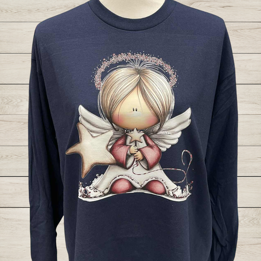 Halo of Stars Angel Christmas Long Sleeve Shirt – Sweet Holiday Angel Graphic Tee – Cute Christmas Star Halo Design