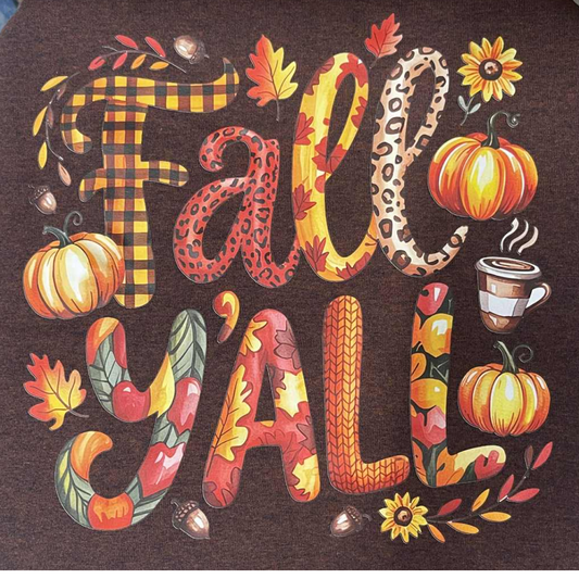 Fall Y’all Autumn T-Shirt – Pumpkin & Leaves Fall Graphic Tee – Southern Fall Shirt