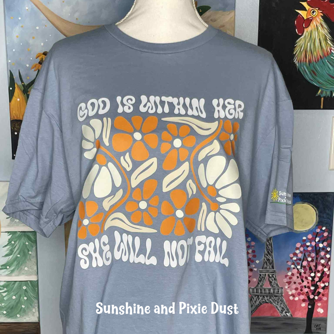 God is With Her Stone Blue T-Shirt, Soft Style, Unisex Fit