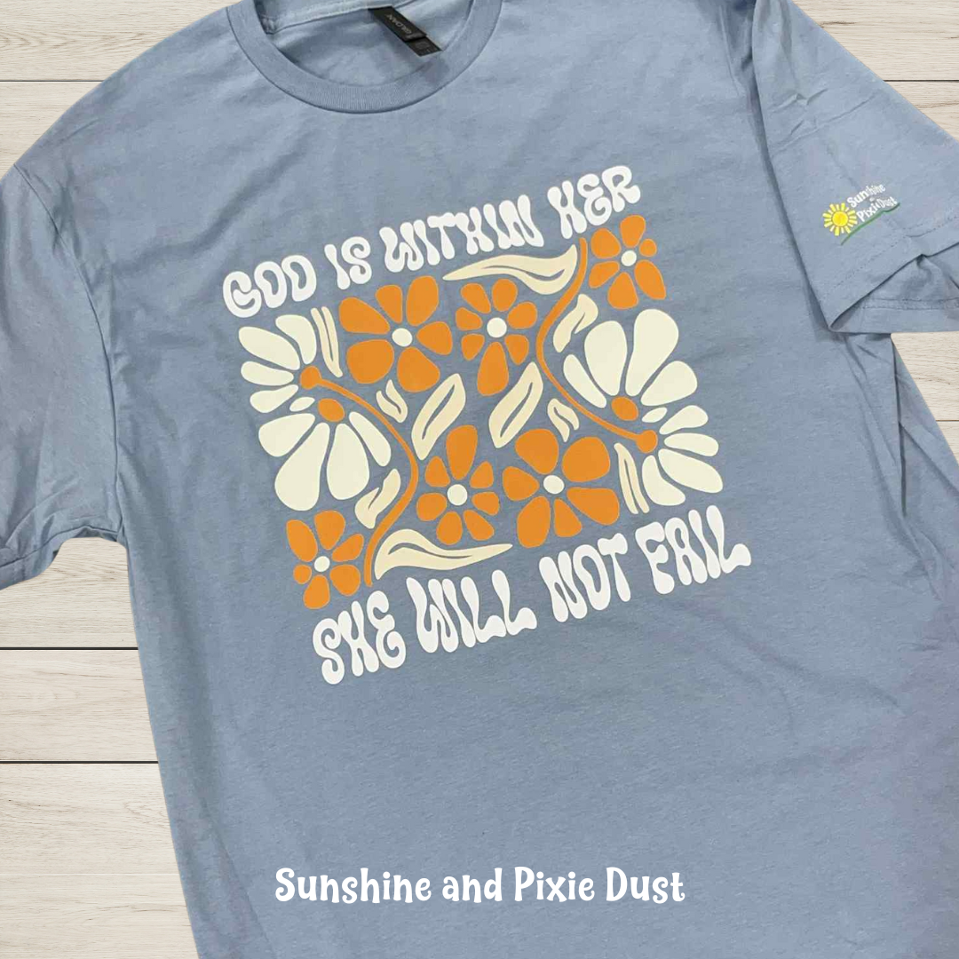 God is With Her Stone Blue T-Shirt, Soft Style, Unisex Fit