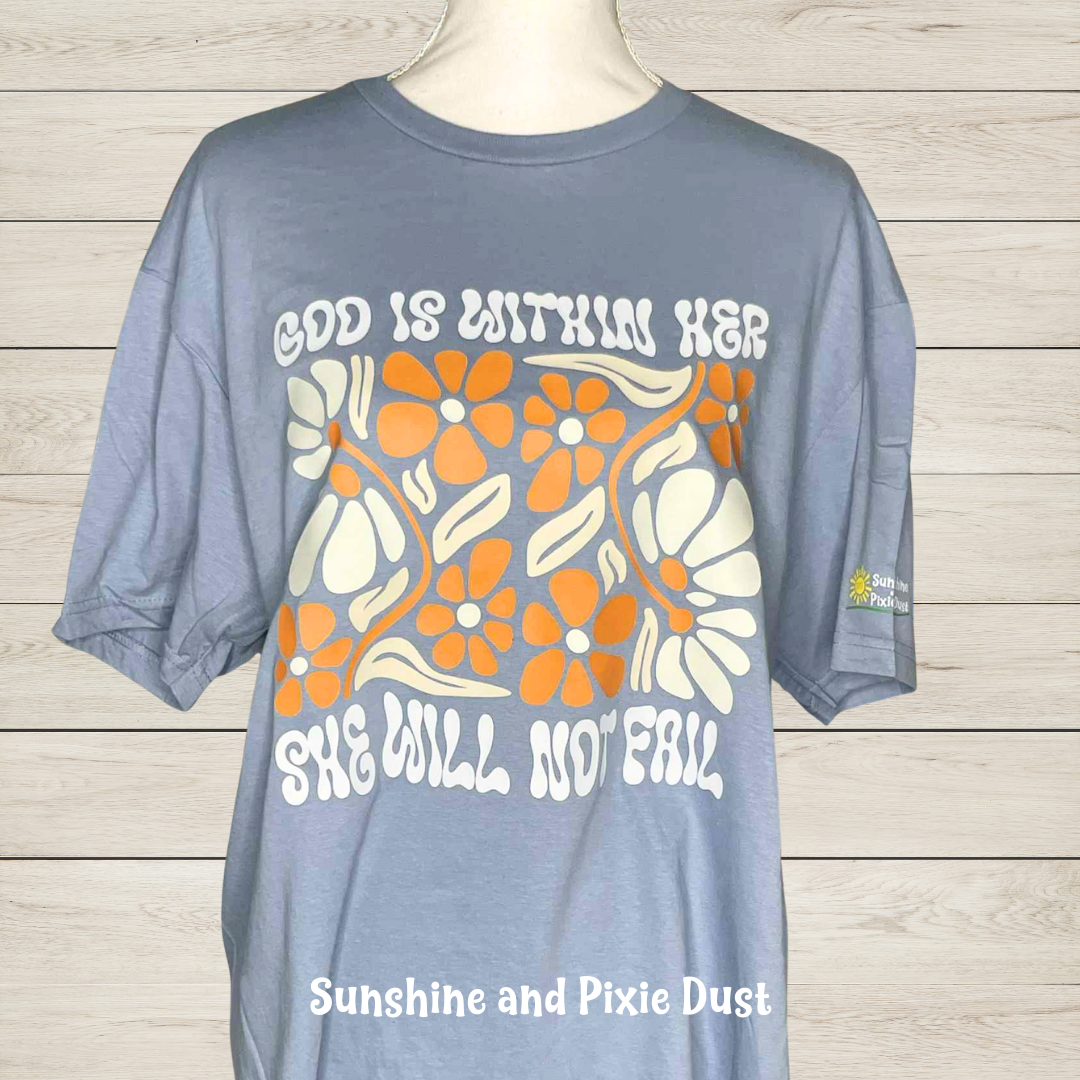 God is With Her Stone Blue T-Shirt, Soft Style, Unisex Fit