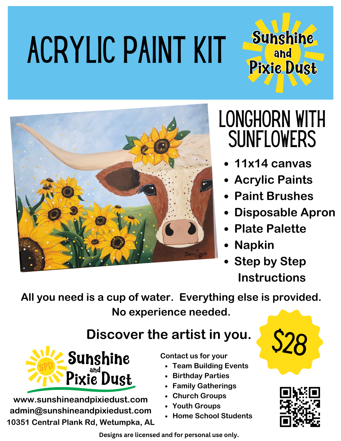 Longhorm with Sunflowers Acrylic Paint Kit