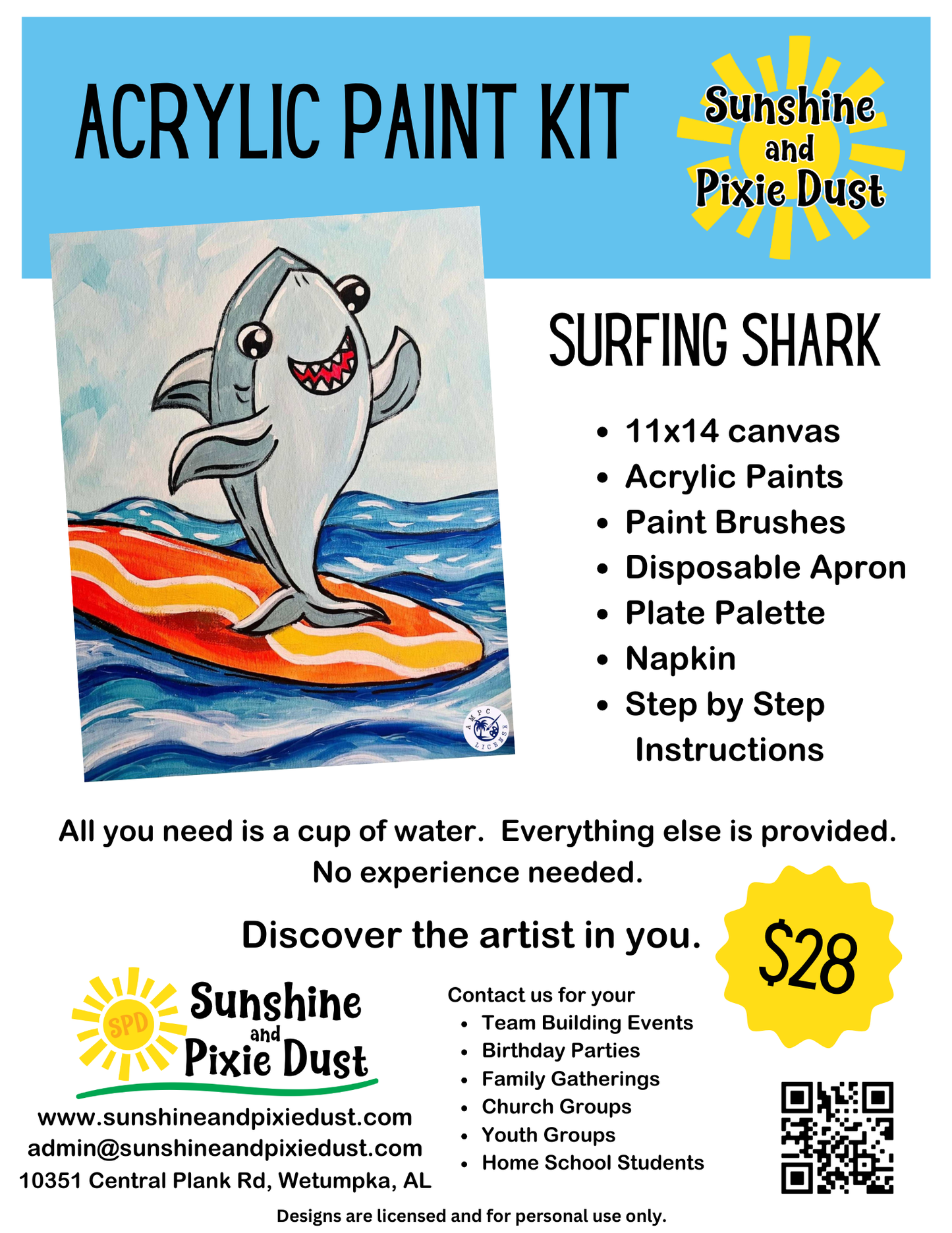 Surfing Shark Acrylic Paint Kit