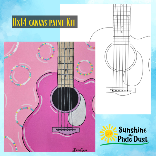 Girlie Guitar Paint Kit – 11x14 Traced Canvas | Full or Basic DIY Art Kit for All Ages