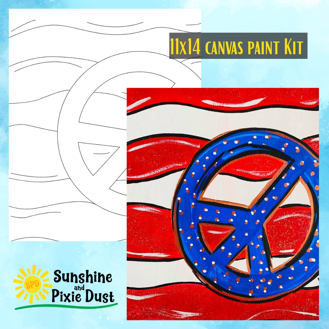 Patriotic Peace 11x14 Canvas Paint Kit – DIY Art Set All Ages, Traced Canvas, Brushes & Instructions, Quality Craft Project Gift