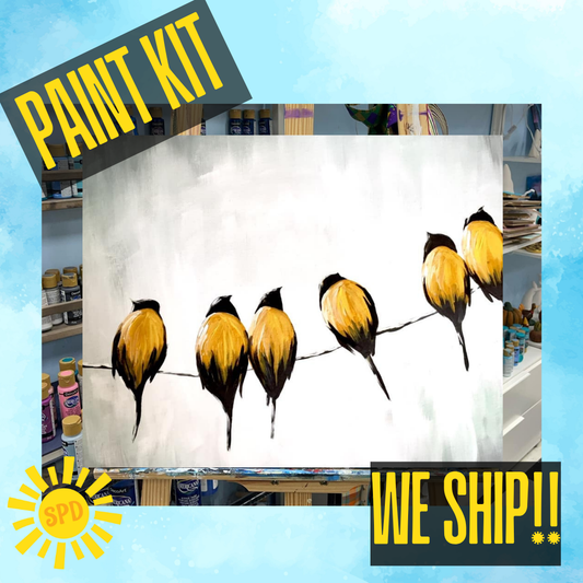 Birds on Wire Paint Kit – Pre-Drawn Canvas | DIY Paint Kit for All Ages | Easy At-Home Activity | Art Gift