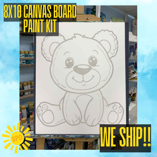 Lil Bear Watercolor Paint Kit - DIY Art Set All Ages, Traced Canvas, Paint & Brush, Quality Craft Project Gift