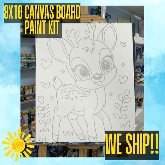 Lil Deer 8x10 Canvas Board Paint Kit - DIY Art Set All Ages, Traced Design, Paint & Brush, Quality Craft Project Gift
