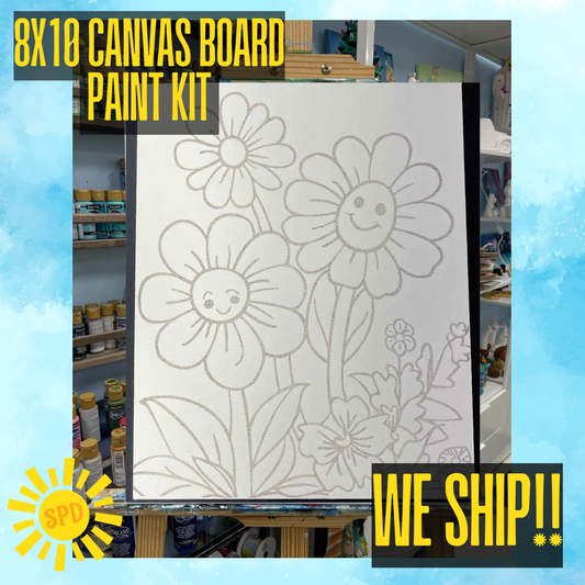 Smiley Flowers 8x10 Canvas Board Paint Kit - DIY Art Set All Ages, Traced Design, Paint & Brush, Quality Craft Project Gift