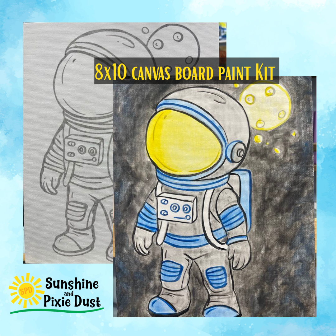 Astronaut 8x10 Canvas Board Paint Kit - DIY Art Set All Ages, Traced Design, Paint & Brush, Quality Craft Project Gift