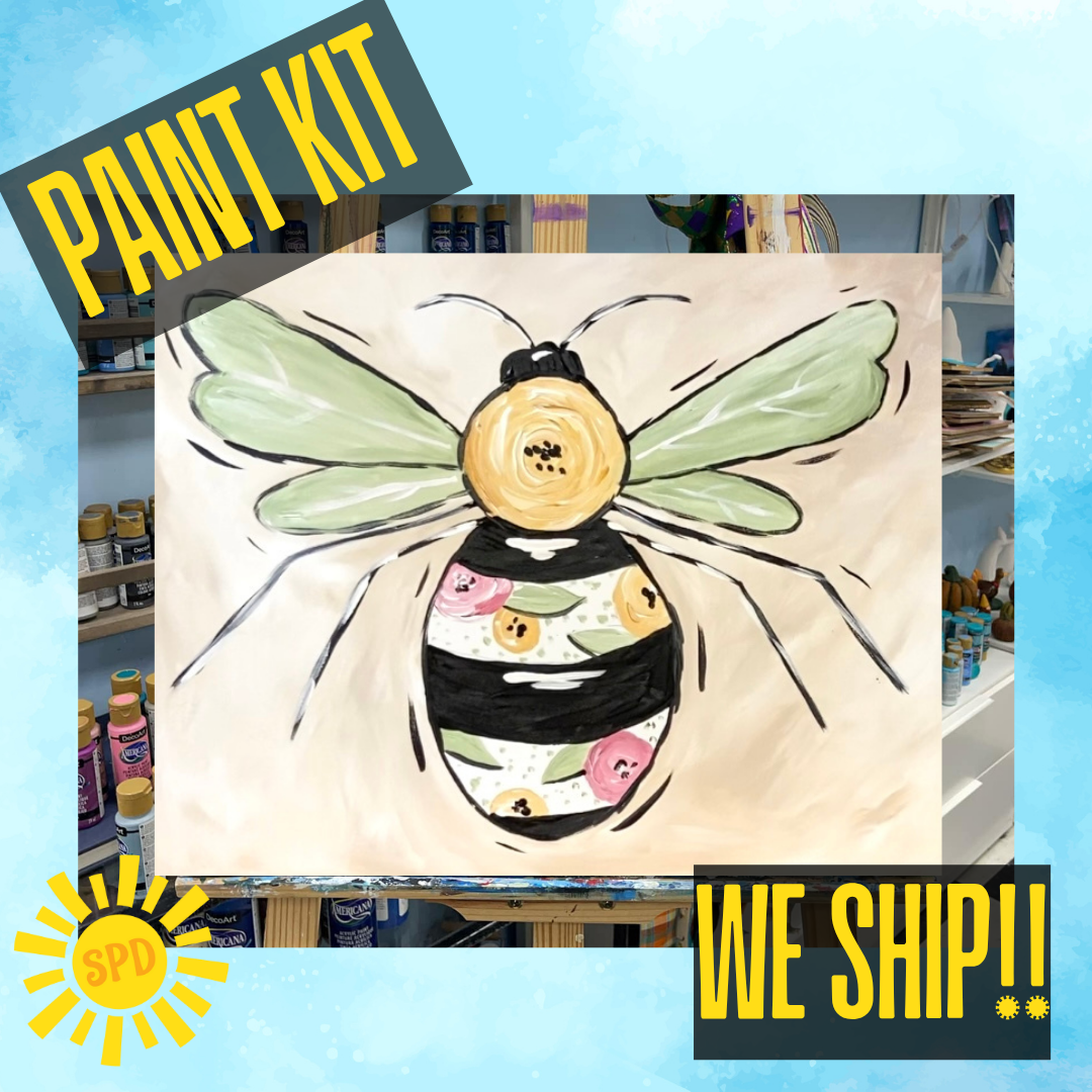 Floral Bee Paint Kit – Pre-Drawn Canvas | DIY Paint Kit for All Ages | Easy At-Home Activity | Art Gift