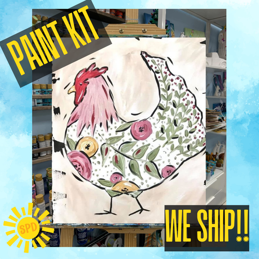 Floral Chicken Paint Kit – Pre-Drawn Canvas | DIY Paint Kit for All Ages | Easy At-Home Activity | Art Gift