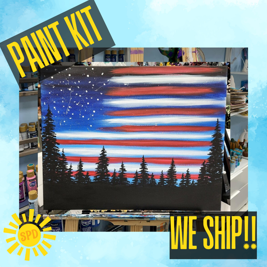 Old Glory Sky Paint Kit – DIY Art Set All Ages, Traced Canvas, Brushes & Instructions, Quality Craft Project Gift