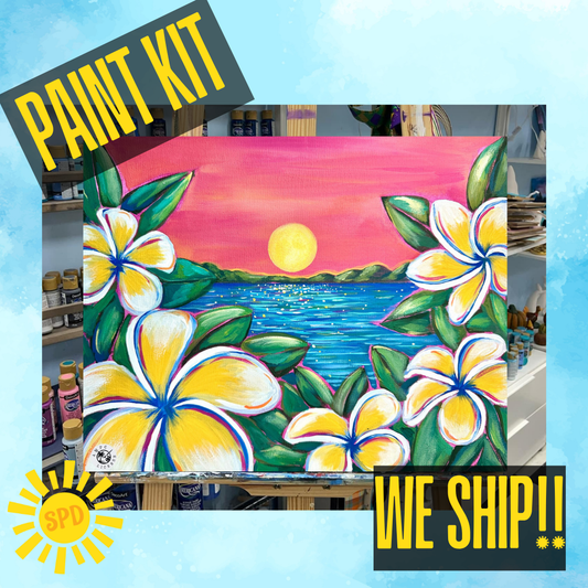 Plumeria in Paradise Paint Kit - DIY Art Set All Ages, Traced Canvas, Brushes & Instructions, Quality Craft Project Gift