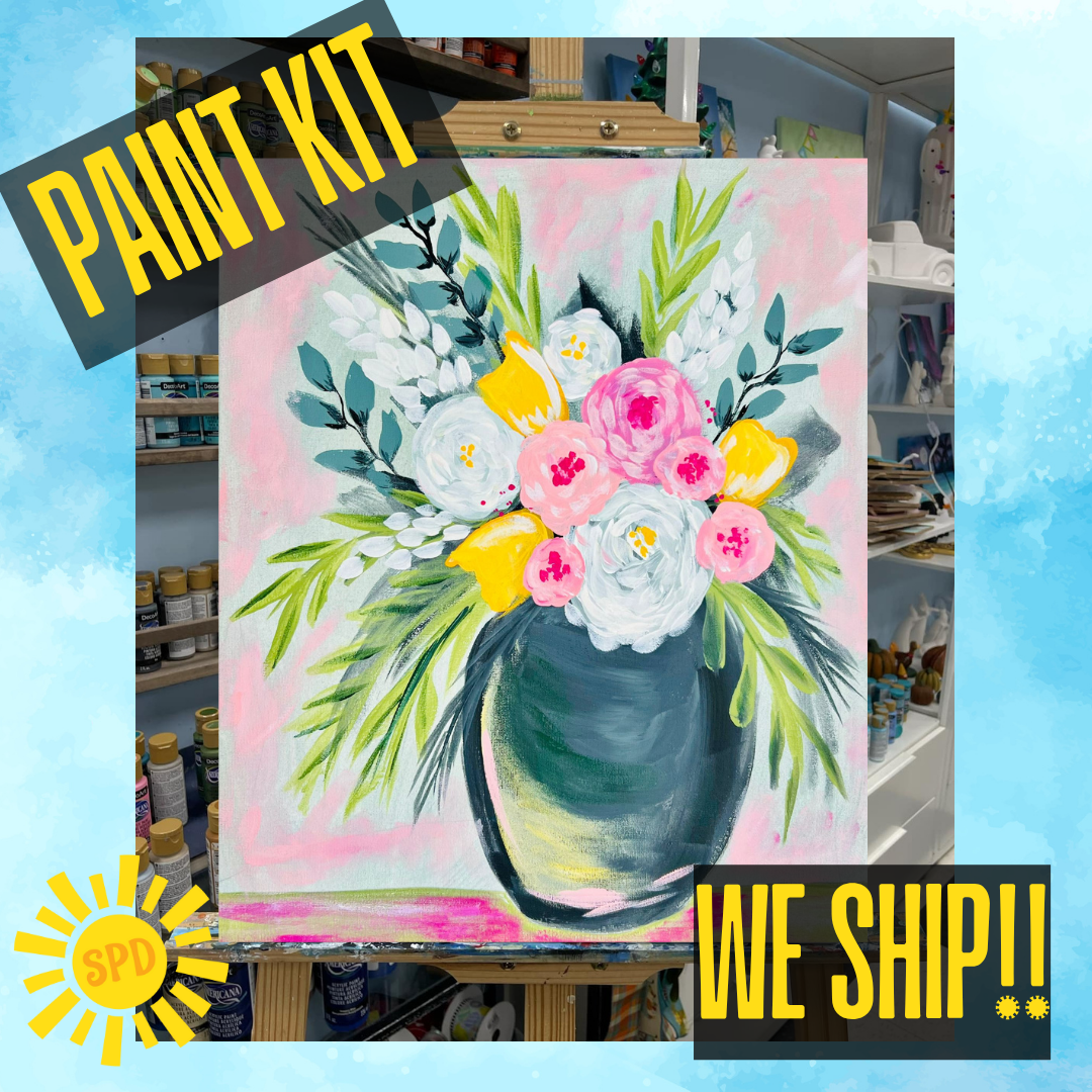 Spring Florals Paint Kit – Pre-Drawn Canvas | DIY Paint Kit for All Ages | Easy At-Home Activity | Art Gift