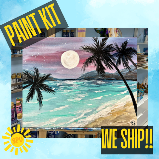 Tropical Landscape Paint Kit – Pre-Drawn Canvas | DIY Paint Kit for All Ages | Easy At-Home Activity | Art Gift