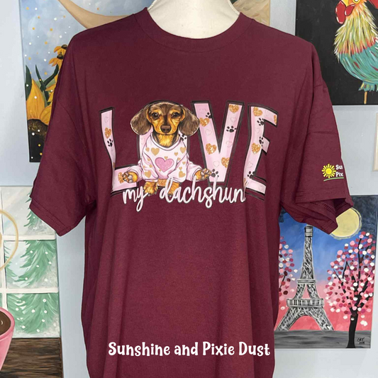 Love my Dachshund Maroon T-Shirt, Heavy Cotton, Unisex Fit