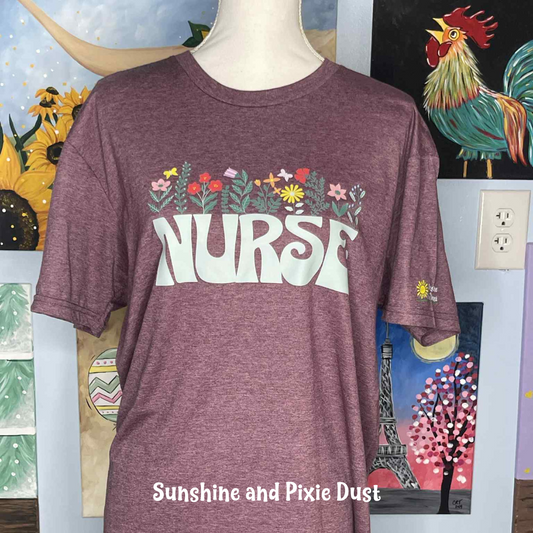 Nurse Floral Heather Maroon T-Shirt, Soft Style, Unisex Fit