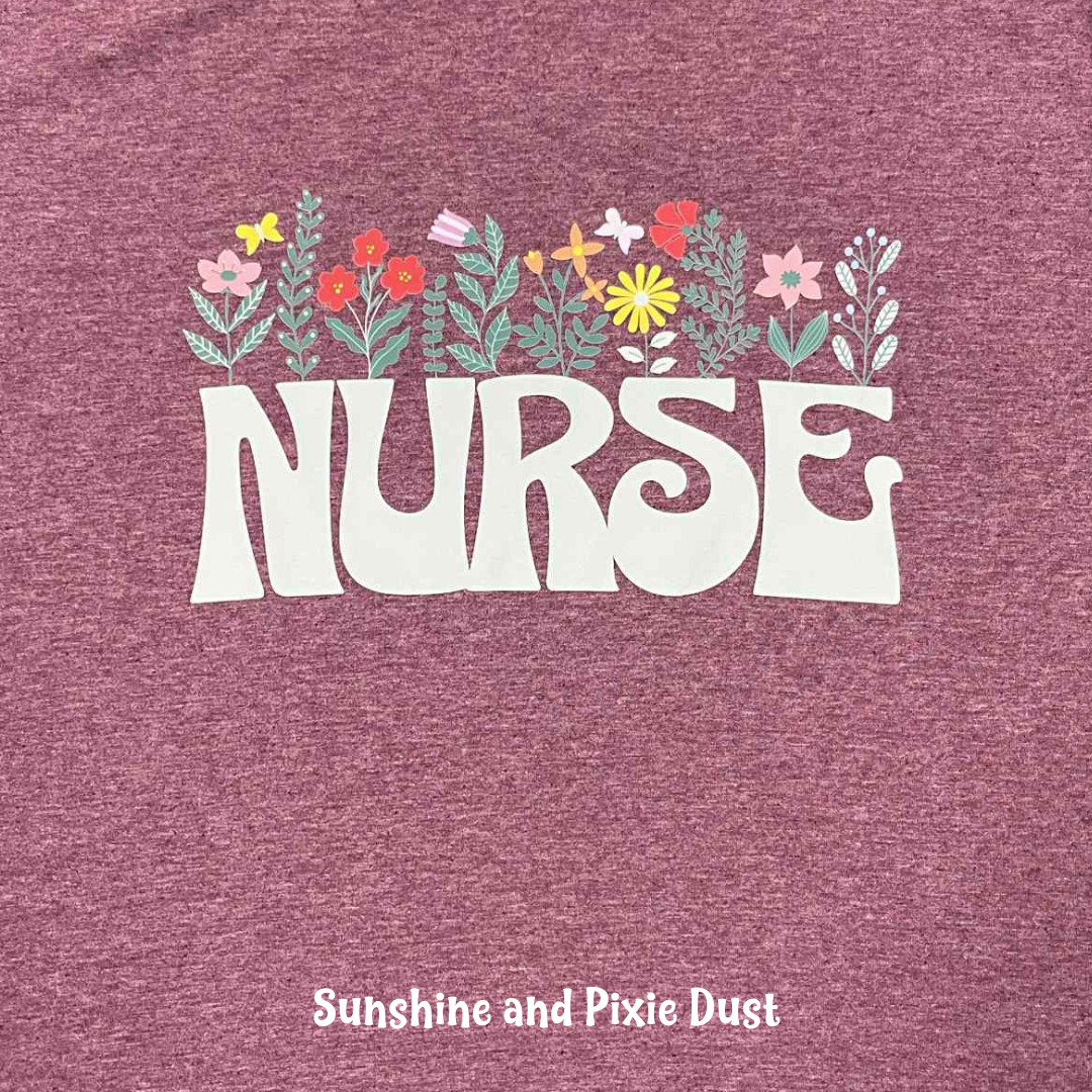 Nurse Floral Heather Maroon T-Shirt, Soft Style, Unisex Fit