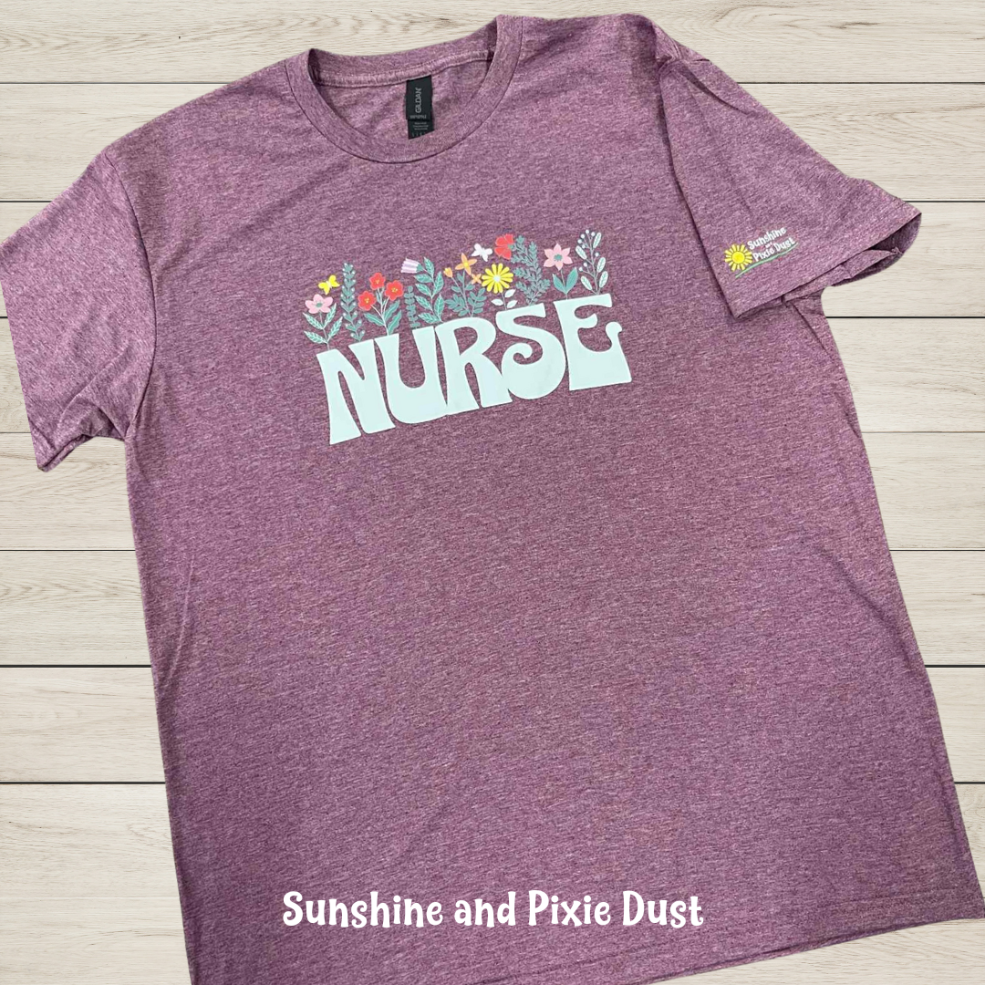 Nurse Floral Heather Maroon T-Shirt, Soft Style, Unisex Fit