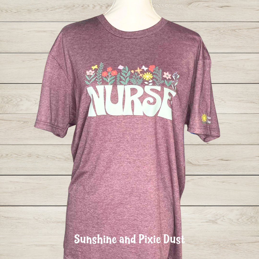 Nurse Floral Heather Maroon T-Shirt, Soft Style, Unisex Fit