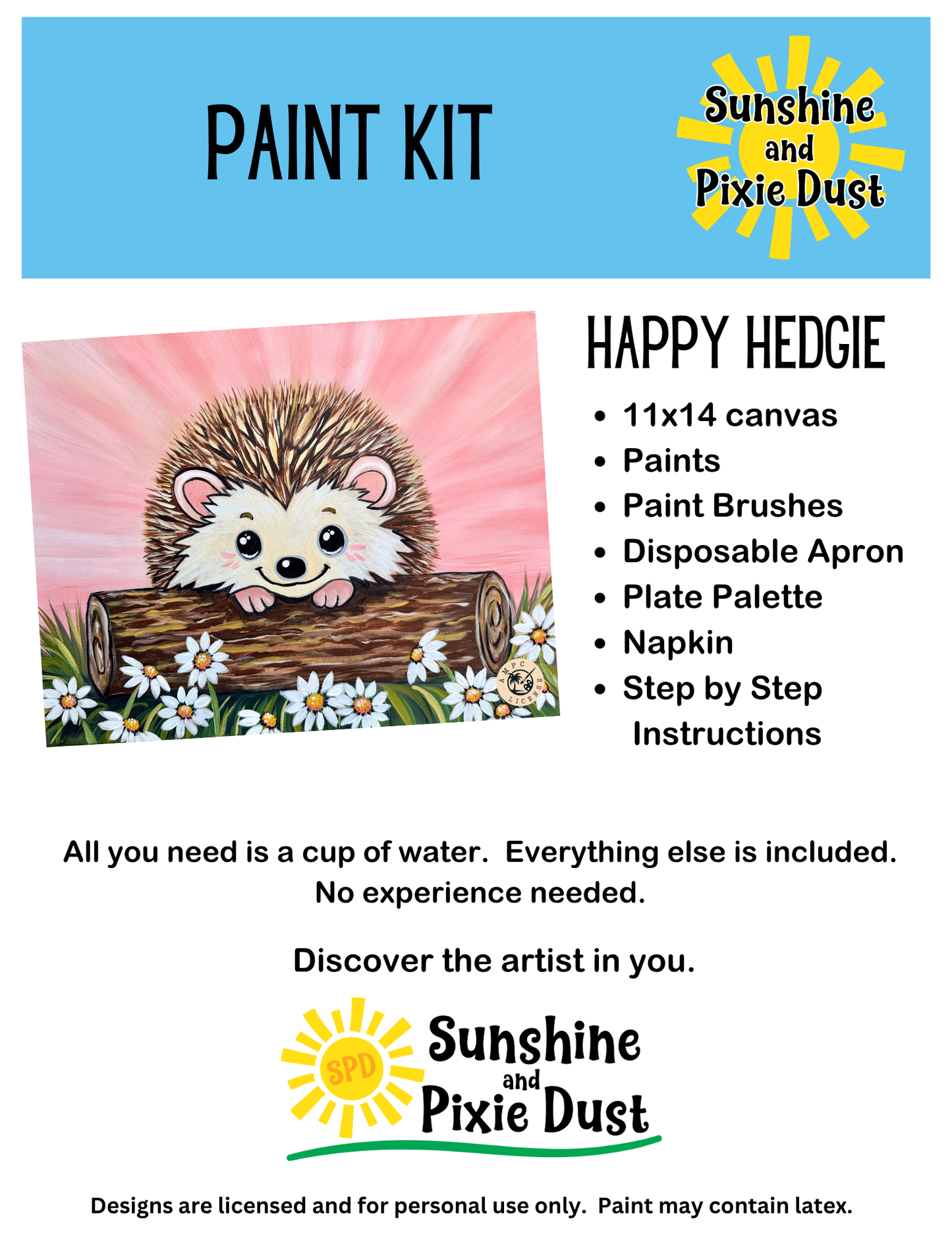 Happy Hedgie Paint Kit – Pre-Drawn Canvas | DIY Paint Kit for All Ages | Easy At-Home Activity | Art Gift