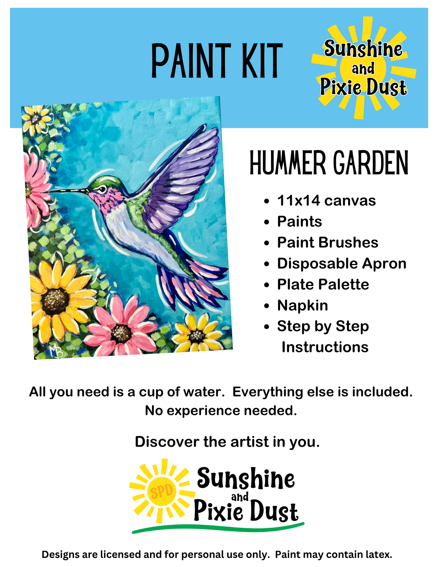 Hummer Garden Paint Kit – Pre-Drawn Canvas | DIY Paint Kit for All Ages | Easy At-Home Activity | Art Gift