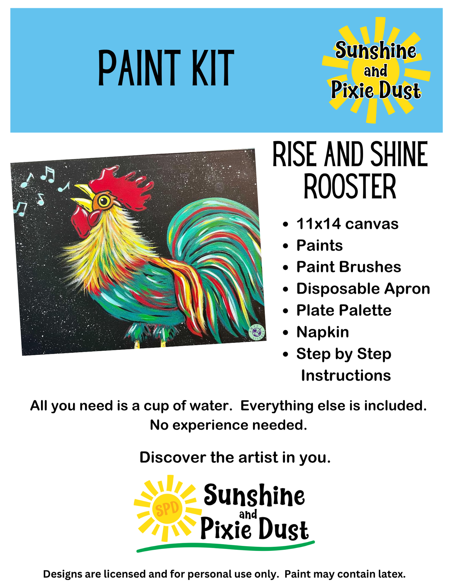 Rise and Shine Rooster Paint Kit – Pre-Drawn Canvas | DIY Paint Kit for All Ages | Easy At-Home Activity | Art Gift