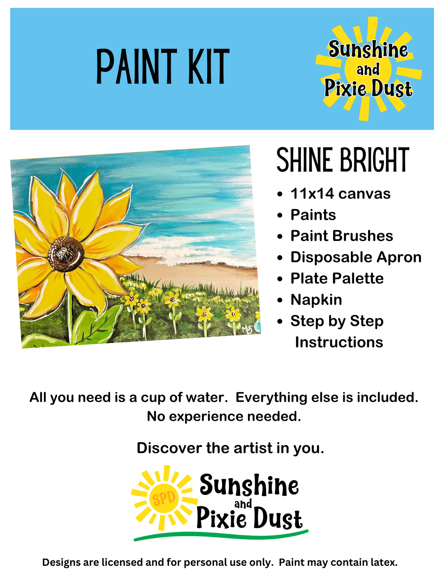 Shine Bright Paint Kit – Pre-Drawn Canvas | DIY Paint Kit for All Ages | Easy At-Home Activity | Art Gift