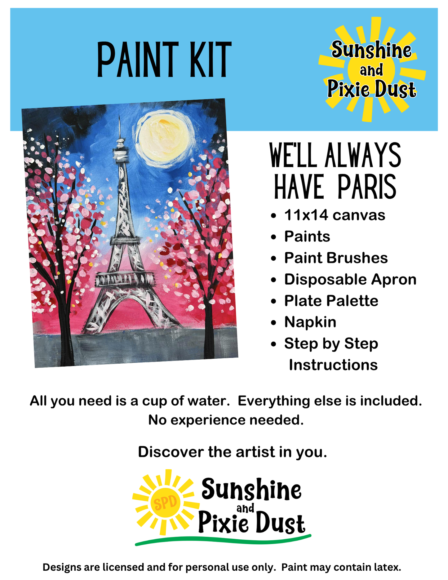 We'll Always Have Paris Paint Kit – Pre-Drawn Canvas | DIY Paint Kit for All Ages | Easy At-Home Activity | Art Gift