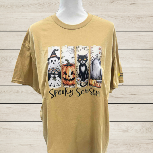 Spooky Season Harvest Haunt Edition T-Shirt | Halloween Tee | Cute Ghost, Cat, Pumpkin, Graveyard