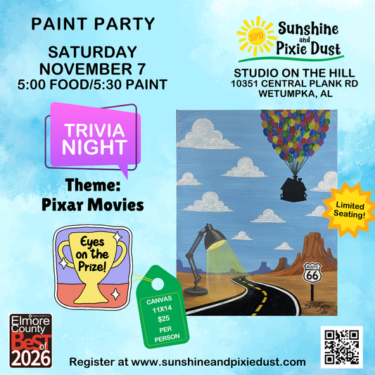 11/07/2026 PM 05:00 Pixar Movies Trivia Night Paint Party (SPD Studio)