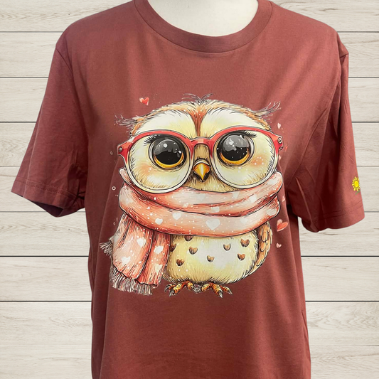 Valentine Owl Graphic T-Shirt | Cute Owl with Glasses Shirt | Whimsical Love Tee | Cozy Valentine Animal Shirt