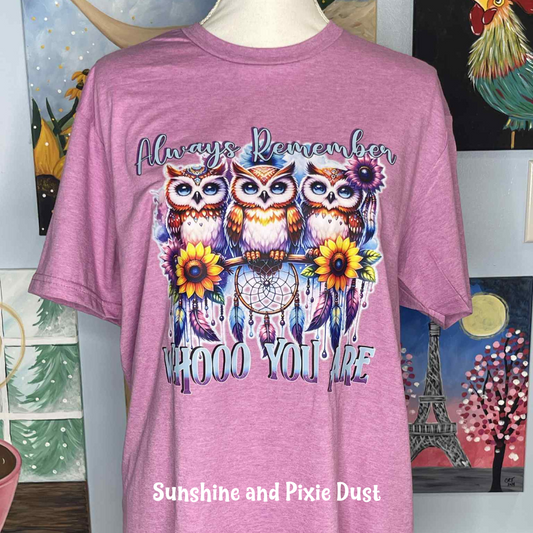 Whooo You Are Heather Radiant Orchid T-Shirt, Soft Style, Unisex Fit