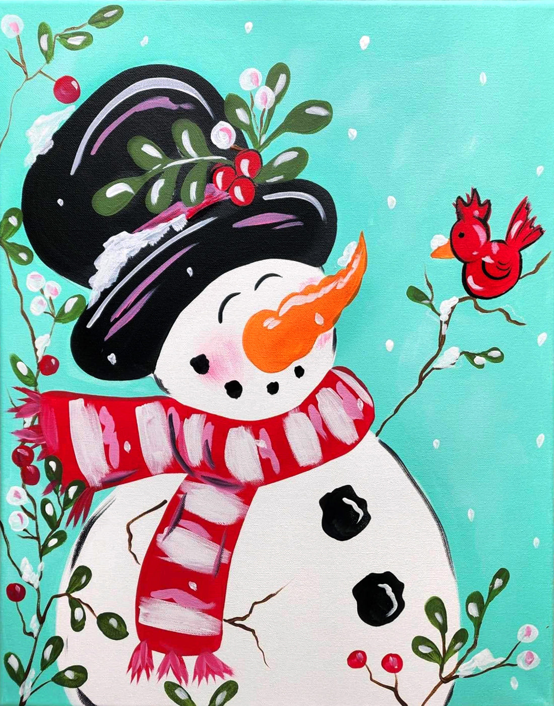 Snowman and Friend 11x14 Canvas Paint Kit – DIY Art Set All Ages, Traced Canvas, Brushes & Instructions, Quality Craft Project Gift