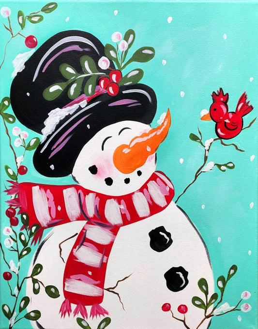 Snowman and Friend 11x14 Canvas Paint Kit – DIY Art Set All Ages, Traced Canvas, Brushes & Instructions, Quality Craft Project Gift