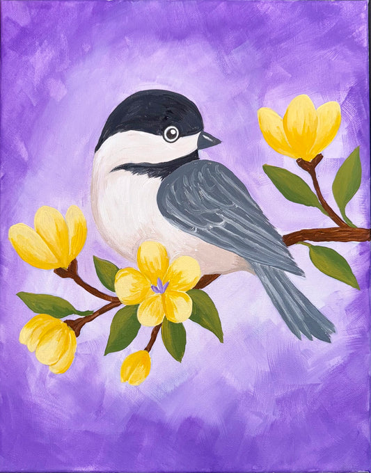 Spring Chick a Dee Paint Kit | 11x14 DIY Pre-Drawn Canvas with Instructions | Birds Craft Time