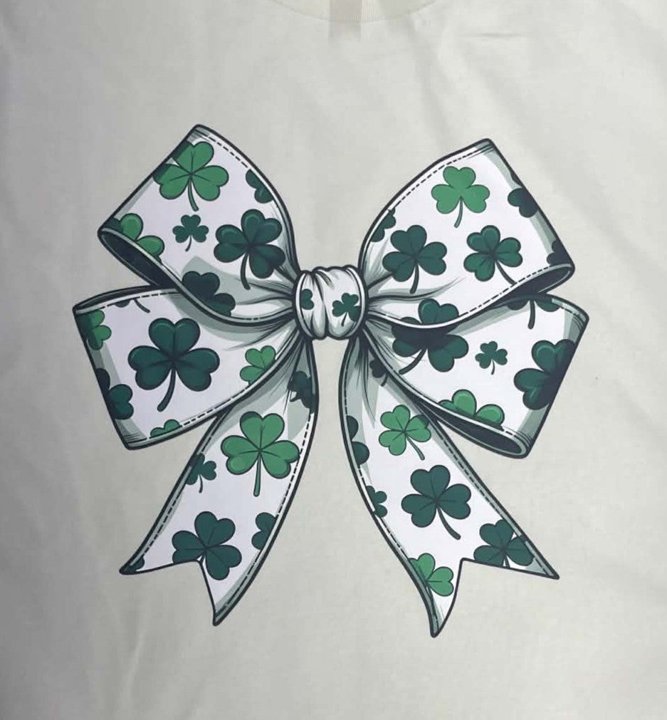 Shamrock Bow Shirt – St. Patrick’s Day Graphic Tee – Lucky Clover Shirt – Cute Green Bow Apparel – Irish Holiday Outfit