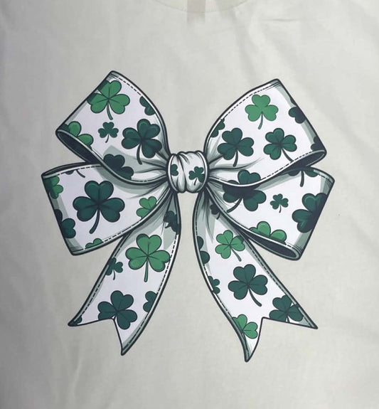 Shamrock Bow Shirt – St. Patrick’s Day Graphic Tee – Lucky Clover Shirt – Cute Green Bow Apparel – Irish Holiday Outfit