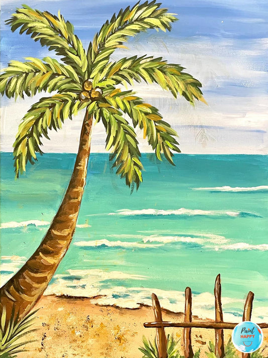 Tropical Scene 11x14 Canvas Paint Kit – DIY Art Set All Ages, Traced Canvas, Brushes & Instructions, Quality Craft Project Gift