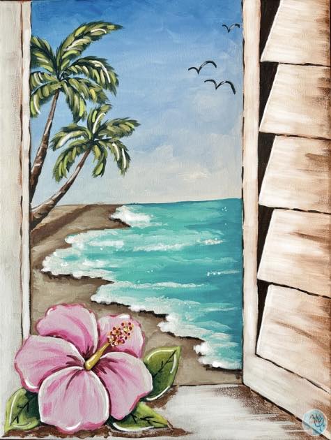 Tropical Window Paint Kit | 11x14 DIY Pre-Drawn Canvas with Instructions | Tropical Craft