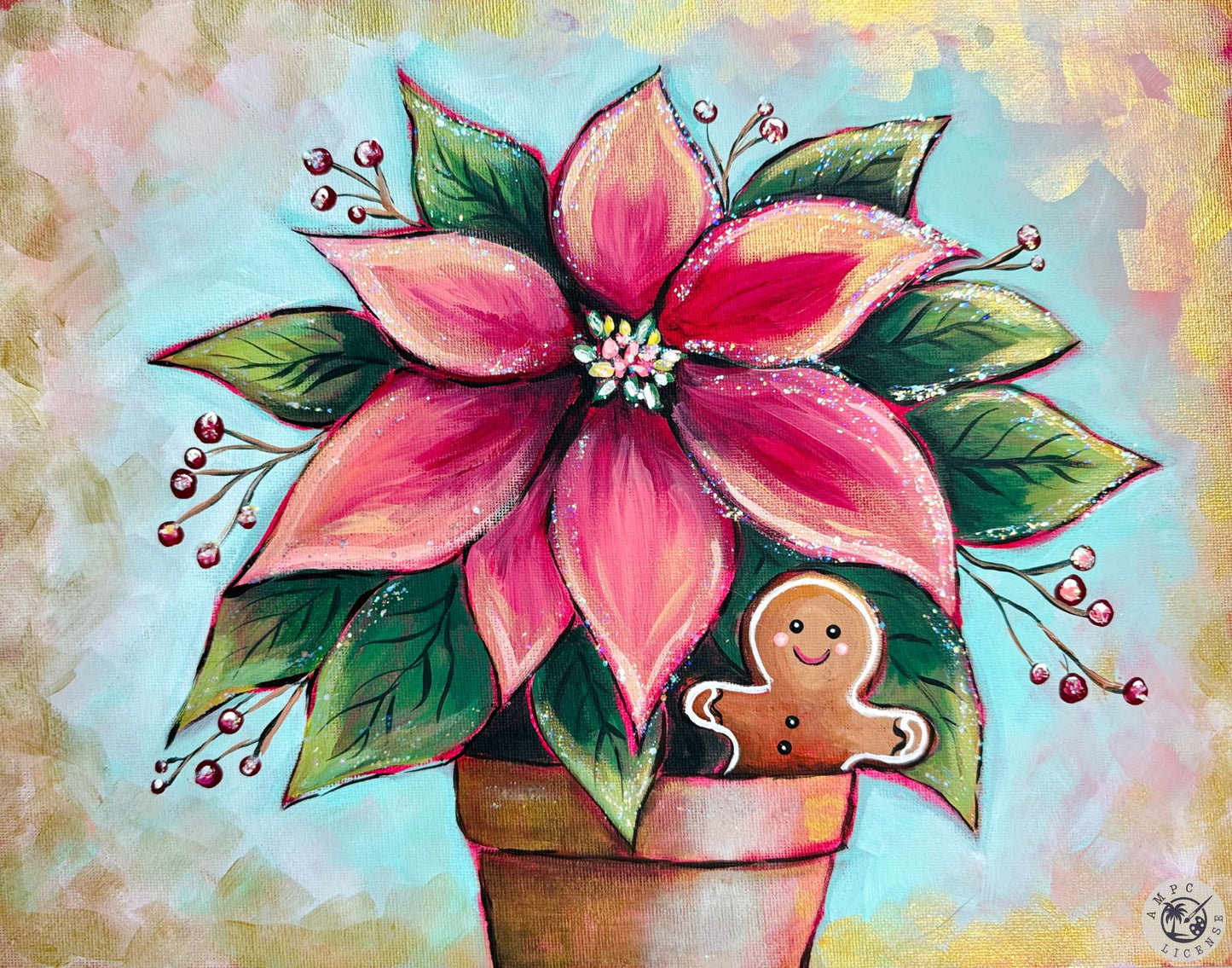 Under the Poinsettia 11x14 Canvas Paint Kit – DIY Art Set All Ages, Traced Canvas, Brushes & Instructions, Quality Craft Project Gift