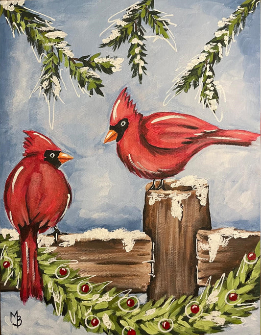 Winter Cardinals 11x14 Canvas Paint Kit – DIY Art Set All Ages, Traced Canvas, Brushes & Instructions, Quality Craft Project Gift