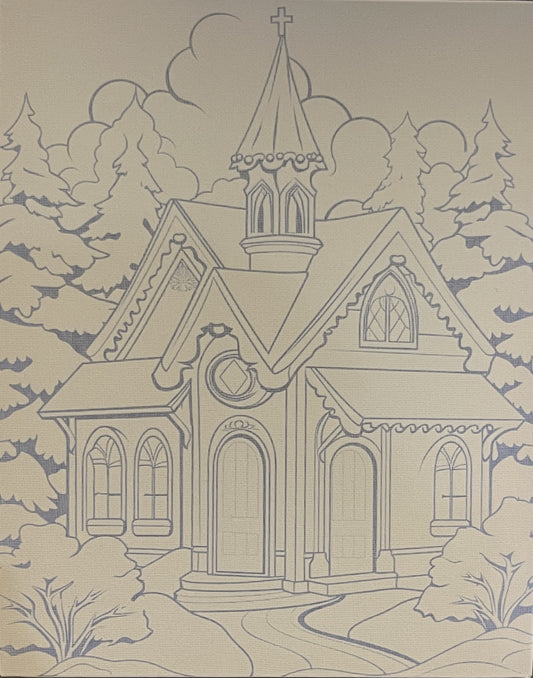 Winter Church 8x10 Canvas Board Paint Kit - DIY Art Set All Ages, Traced Design, Paint & Brush, Quality Craft Project Gift