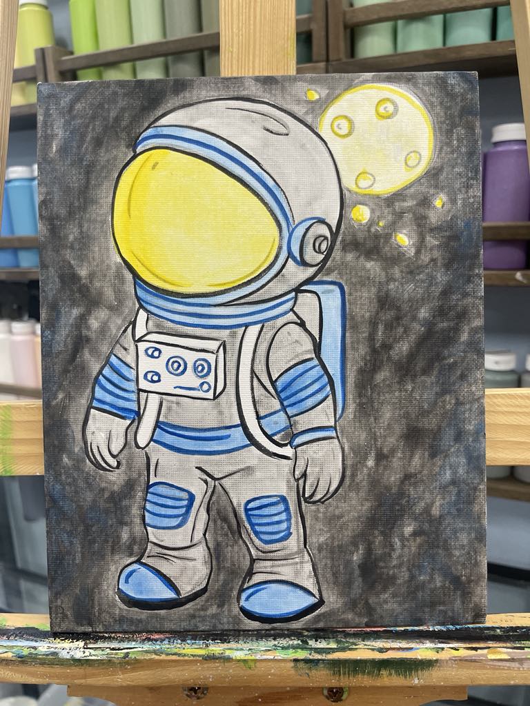 Astronaut 8x10 Canvas Board Paint Kit - DIY Art Set All Ages, Traced Design, Paint & Brush, Quality Craft Project Gift