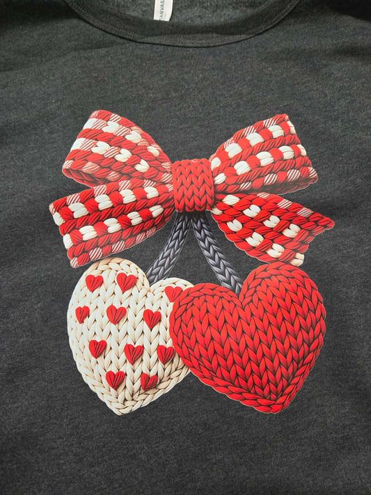 Knitted Hearts with Bow Sweatshirt – Cozy Love Graphic, Super Soft Valentine Top