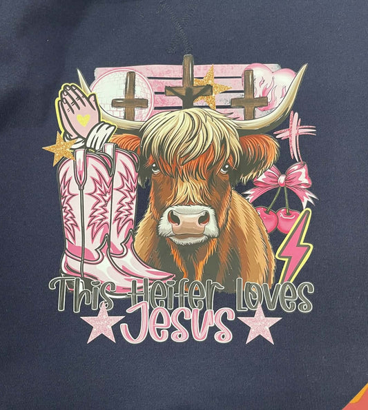 This Heifer Loves Jesus Sweatshirt – Western Faith Graphic Christian Country Apparel
